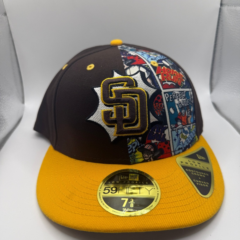 New Era San Diego Padres 59FIFTY Low Profile Comic Book Hat 7 3/8 Brown Yellow